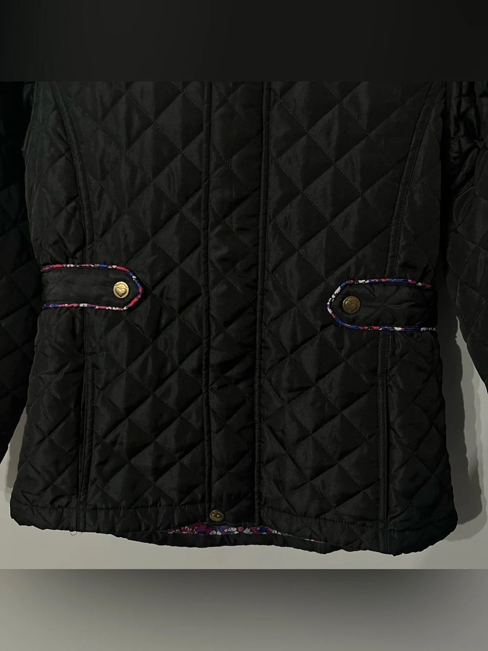 Weatherproof Girl’s L 14/16 Black Quilted Hooded Jacket Floral Lined Pockets